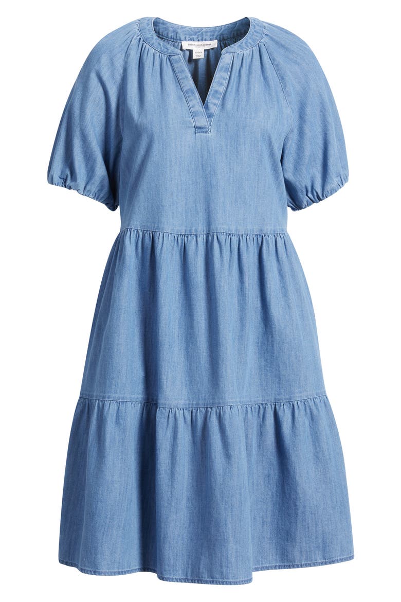 Kendra Tiered Cotton Dress, Alternate, color, MEDIUM WASH