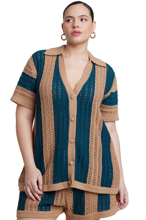 Oversized Crochet Button Up Top (Plus)