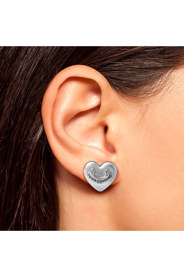 Heart Stud Earrings with Iconic Logo, Alternate, color, Silver