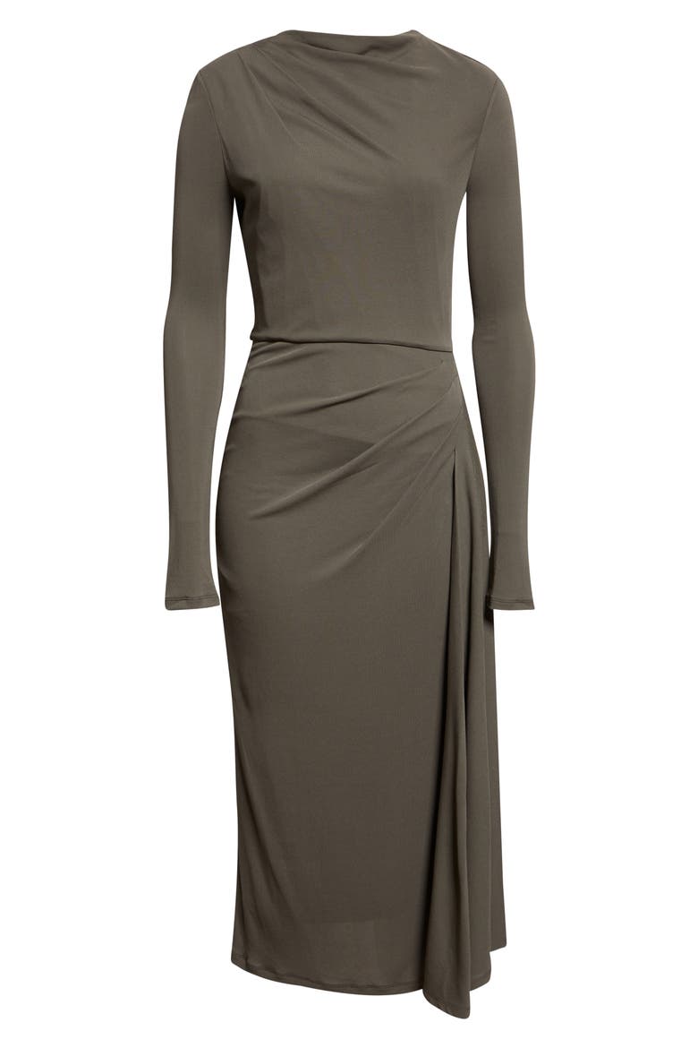 Long Sleeve Draped Midi Dress, Alternate, color, MILITARY GREEN