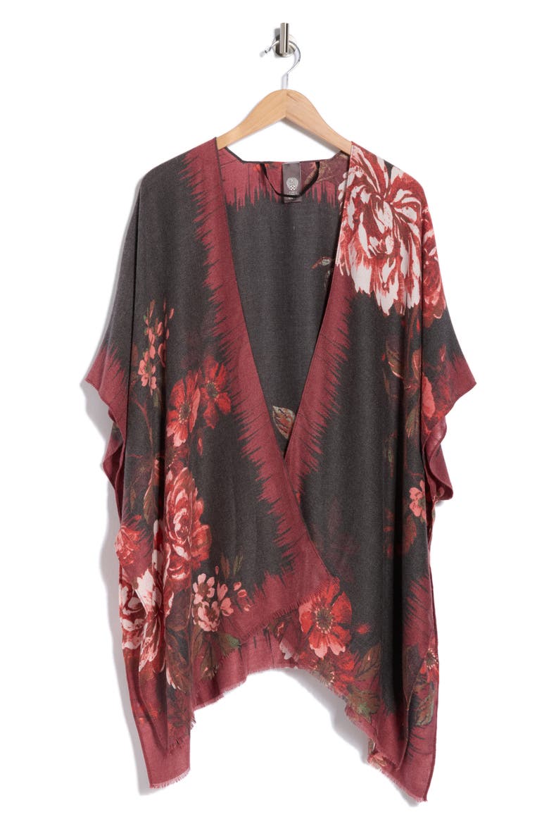 Tapestry Rose Ruana, Alternate, color, BLACK RED