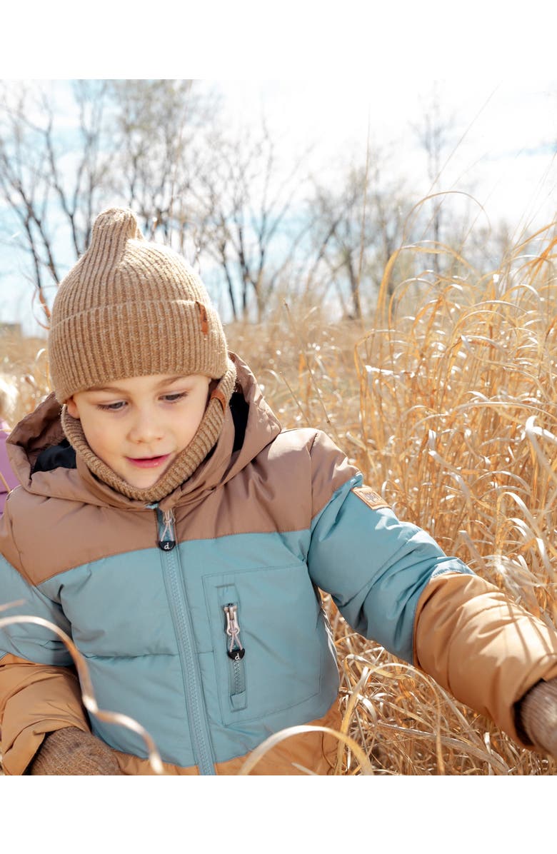 Deux par Deux Boy's Puffy Jacket Taupe, Blue And Golden Brown, Alternate, color, 