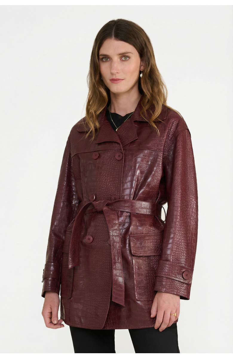 FURNIQ UK Pimlico Short Leather Trench Coat, Main, color, Burgundy