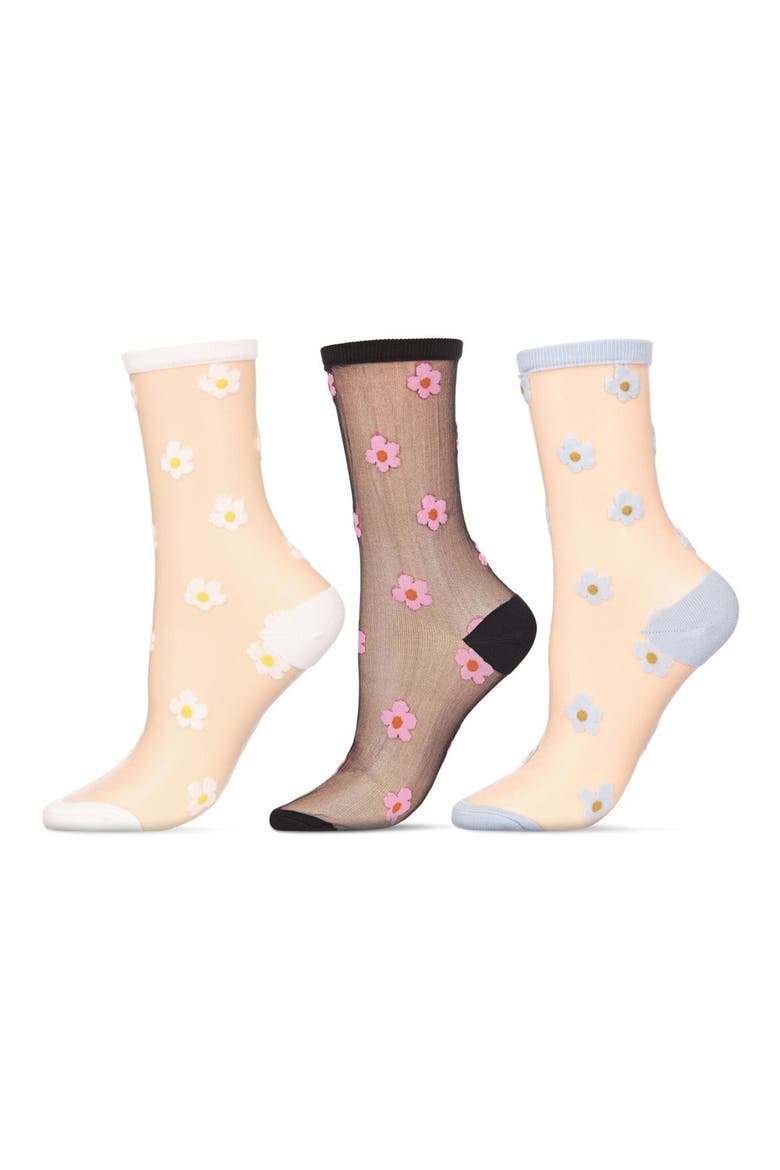 Daisy Assorted 3-Pack Sheer Crew Socks, Main, color, BLACK-WHITE-GRAY