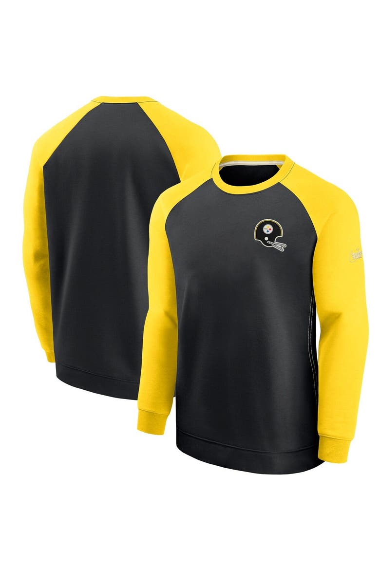 Men's Nike Black/Gold Pittsburgh Steelers Historic Raglan Crew Performance Sweater, Main, color, Black