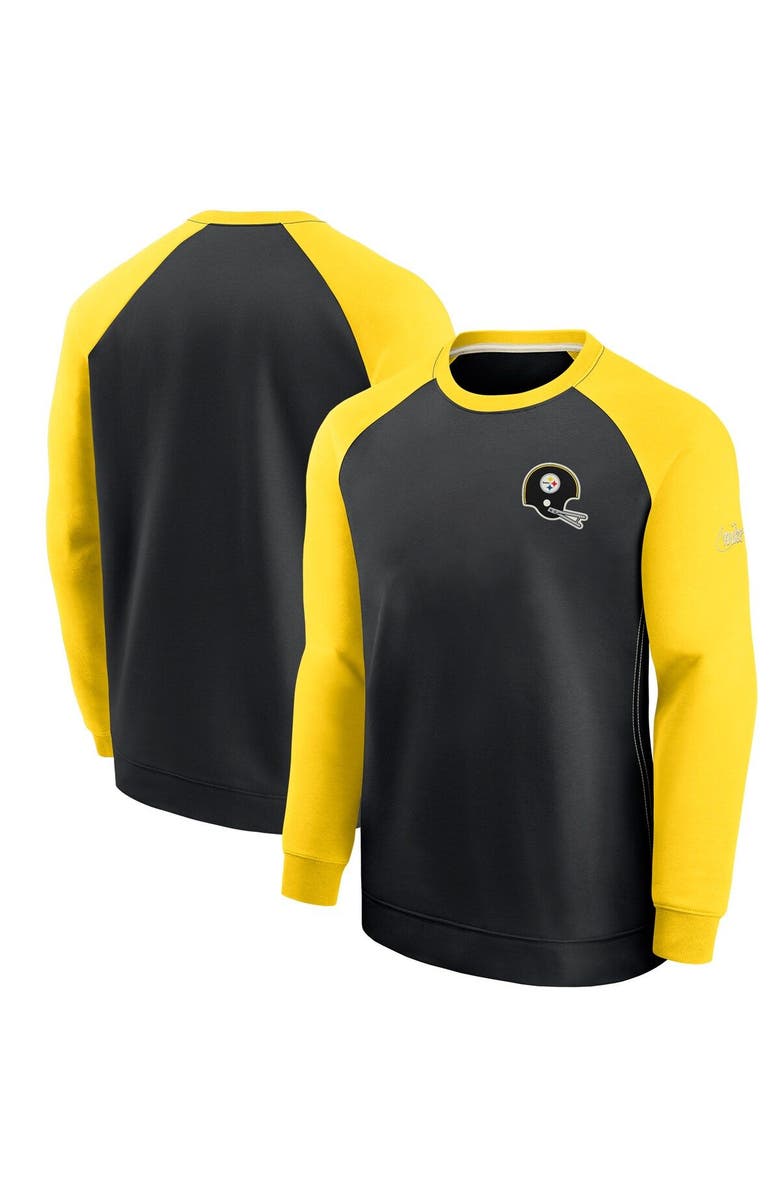 Nike Men's Nike Black/Gold Pittsburgh Steelers Historic Raglan Crew Performance Sweater, Main, color, Black