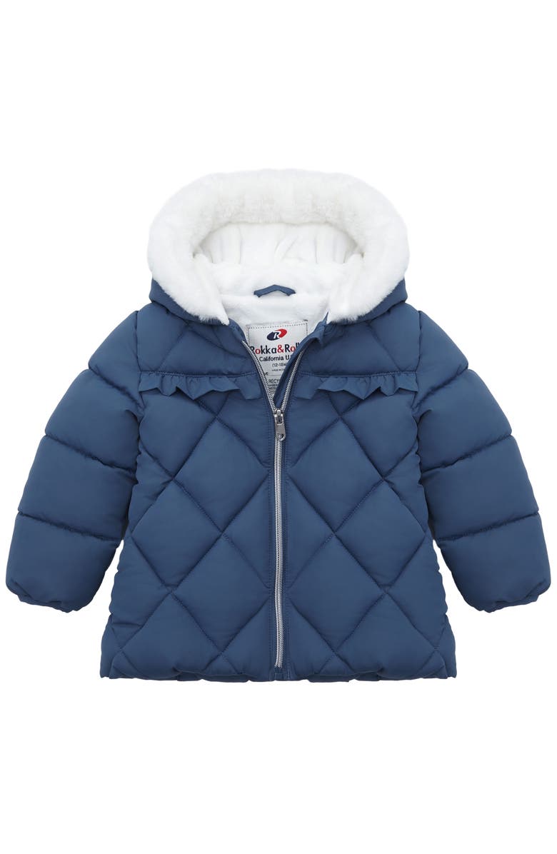 Rokka&Rolla Soft Lining Hooded Puffer Jacket, Main, color, Frost Navy