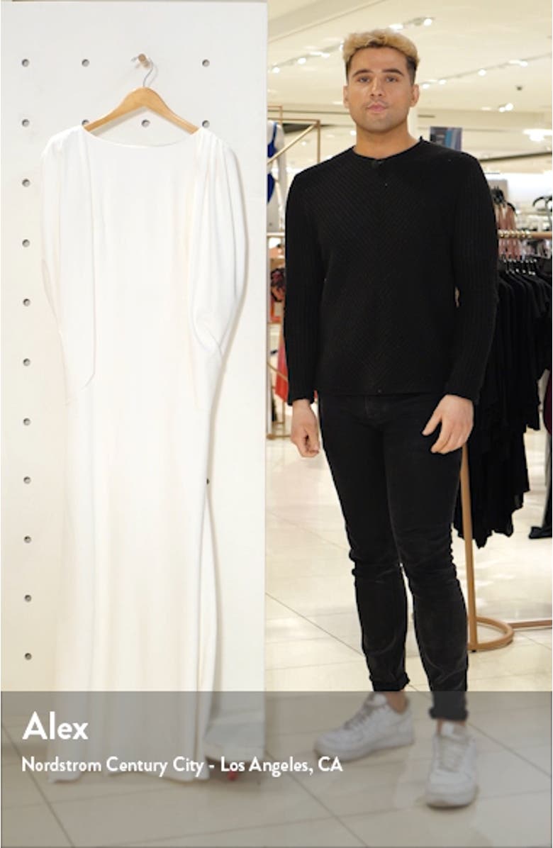 Cape Long Sleeve Crepe Gown, sales video thumbnail