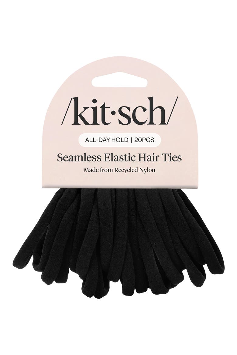 Recycled Nylon 20-Pack Ponytail Holders, Alternate, color, BLACK