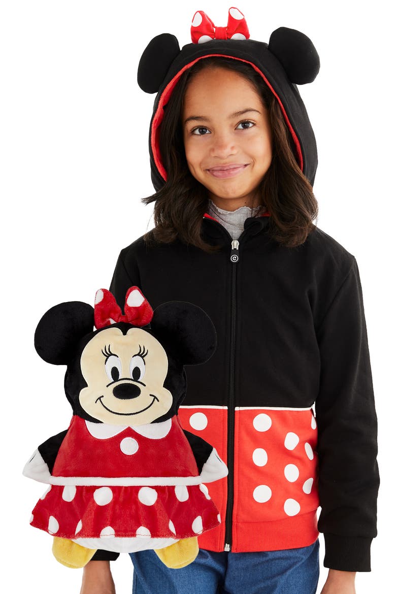 Disney Minnie Mouse 2-in-1 Stuffed Animal Hoodie, Alternate, color, BLACK / RED MIX