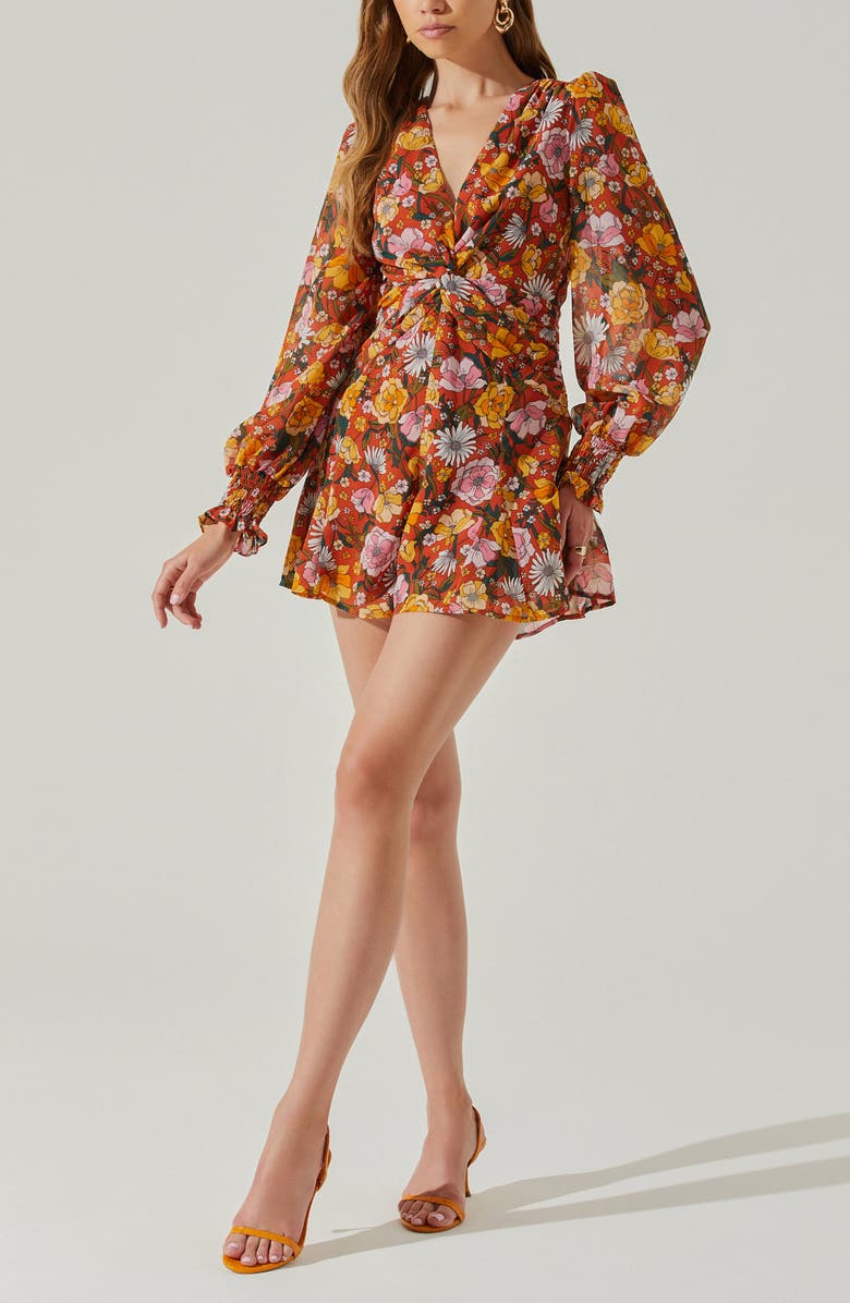 ASTR the Label Floral Open Back Long Sleeve Chiffon Romper, Alternate, color, 