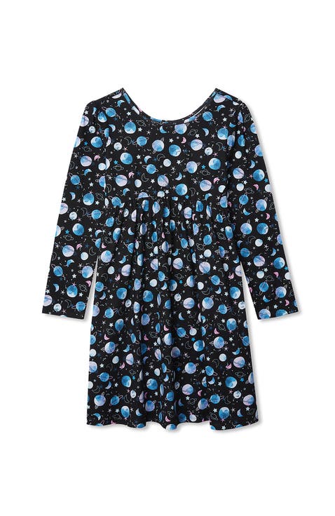 Girls Long Sleeve Gathered Waist Jersey Dress
