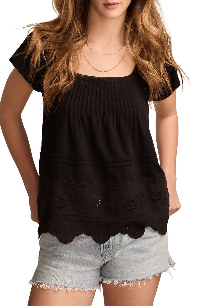 Lucky Brand Embroidered Eyelet Square Neck Top, Main, color, Meteorite