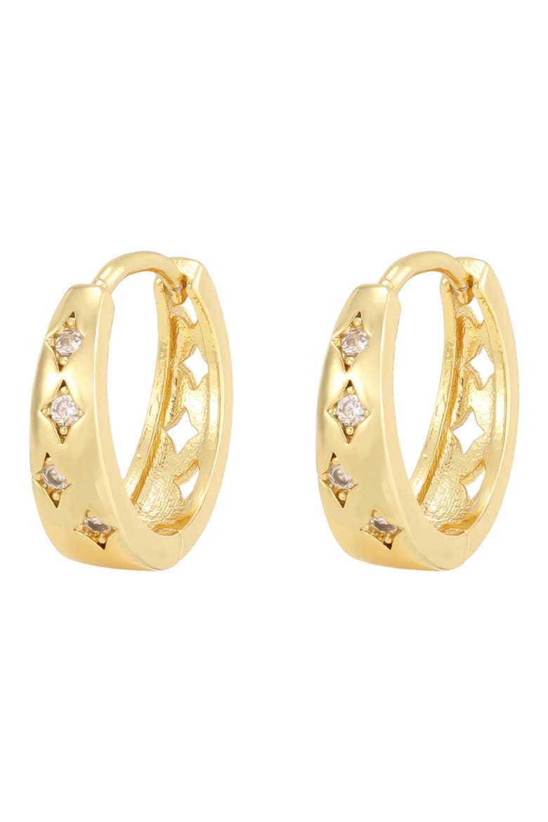 Cubic Zirconia Star Huggie Hoop Earrings, Main, color, GOLD