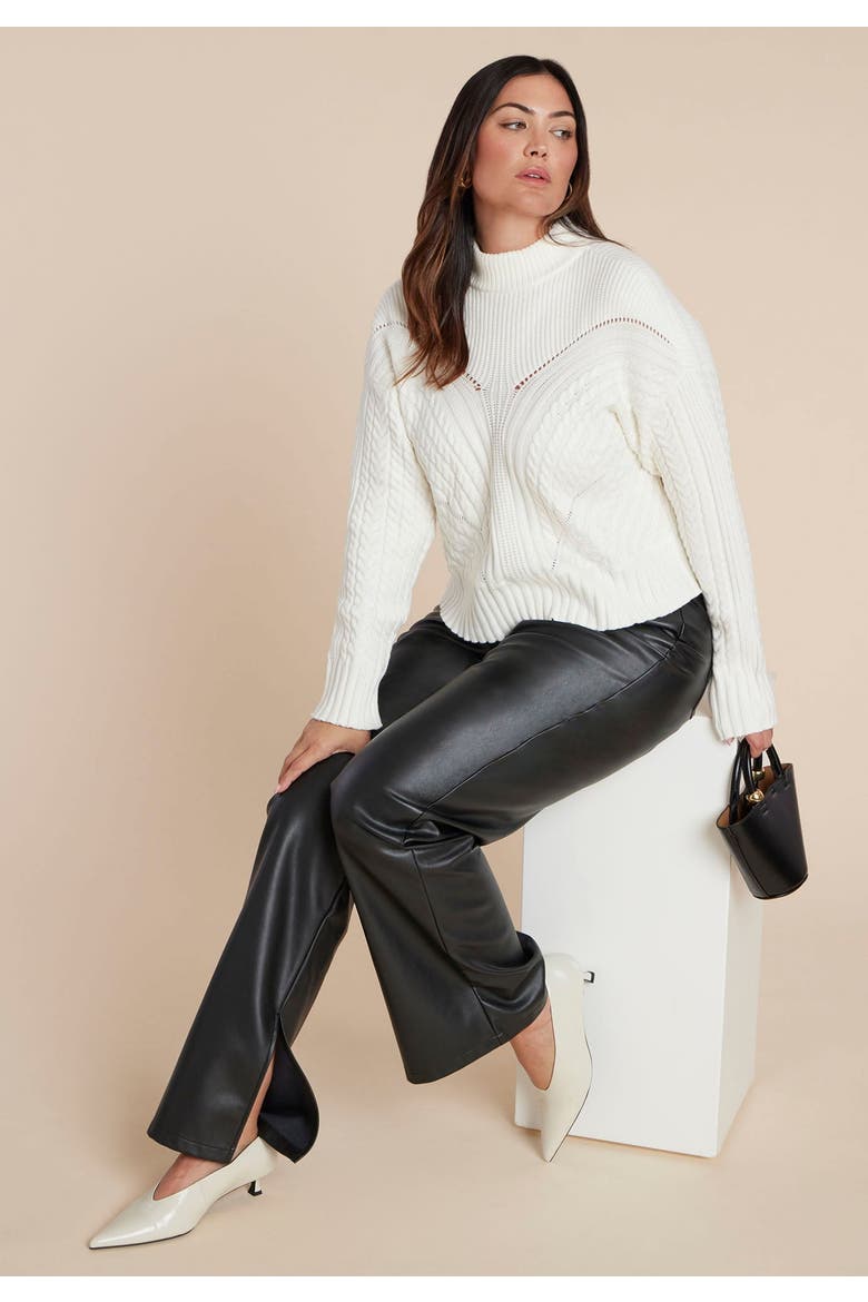 Cableknit Funnelneck Sweater, Alternate, color, JET STREAM
