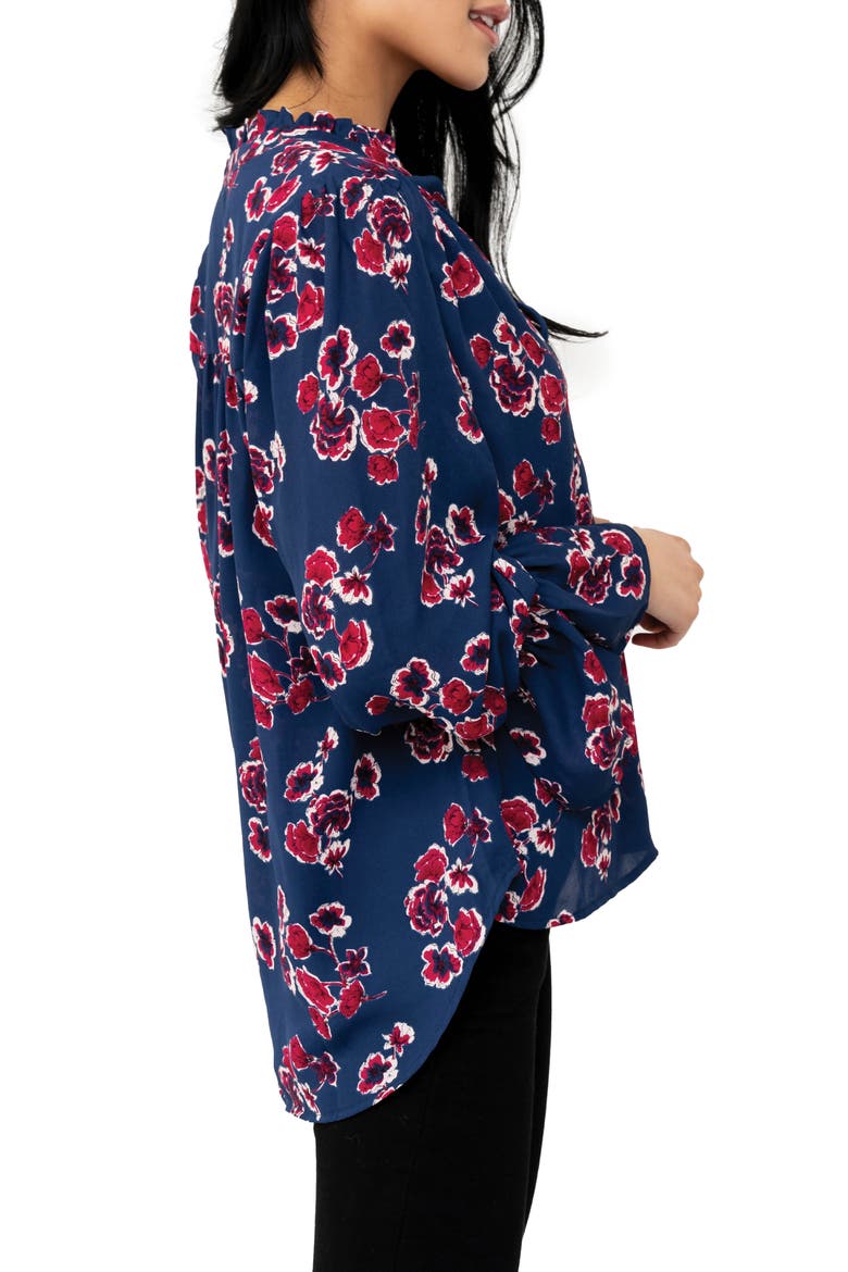 Floral Print Tie Neck Blouse, Alternate, color, BLUE DEPTHS FLORAL