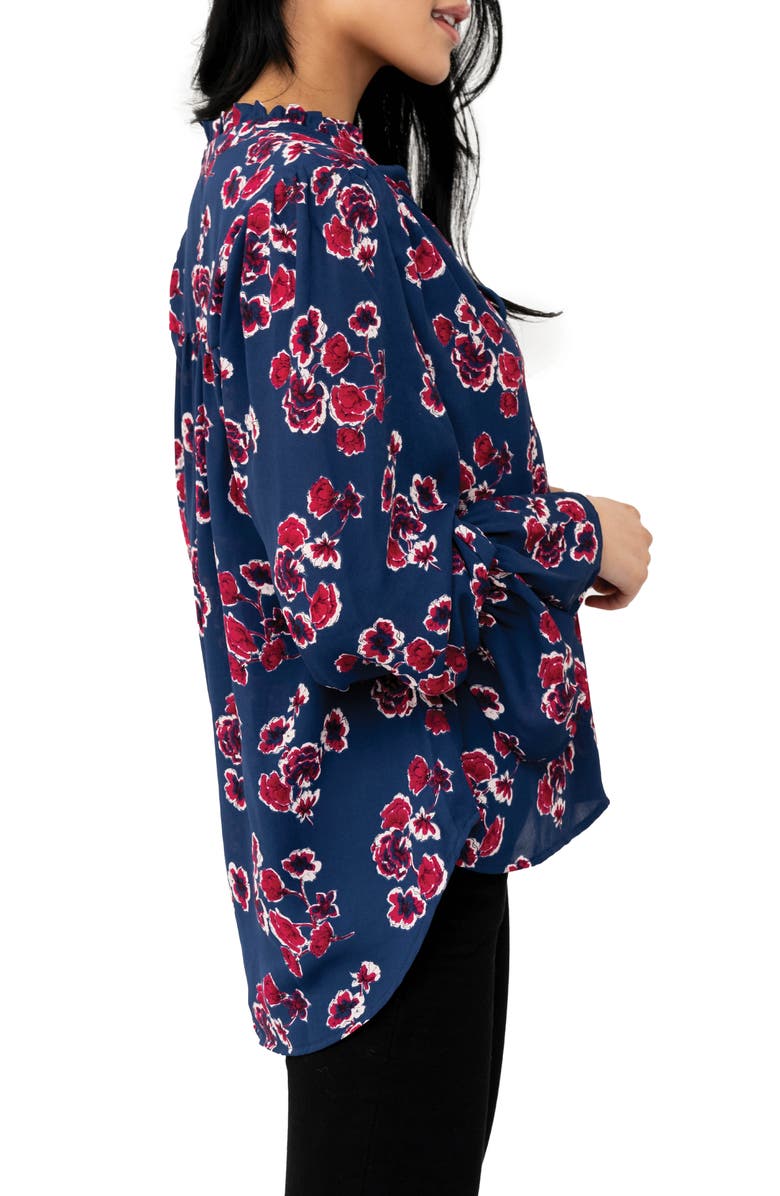 GIBSONLOOK Floral Print Tie Neck Blouse, Alternate, color,