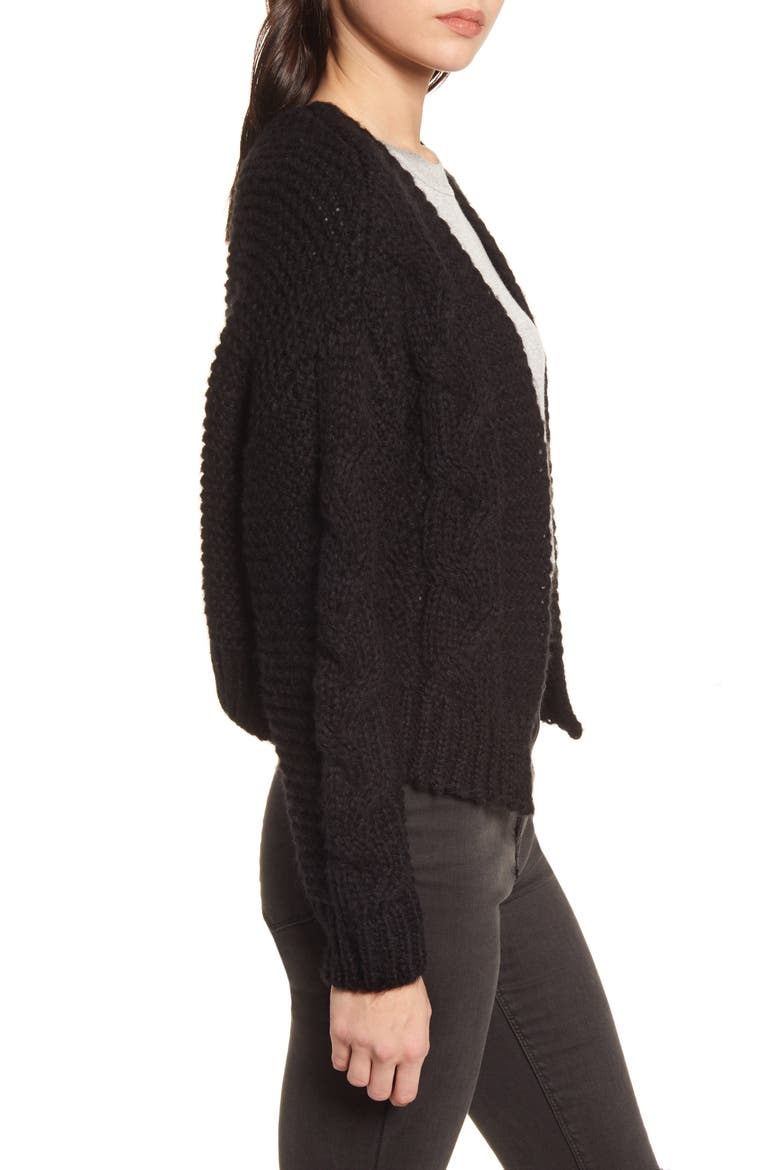 Texture Open Front Cardigan, Alternate, color, BLACK