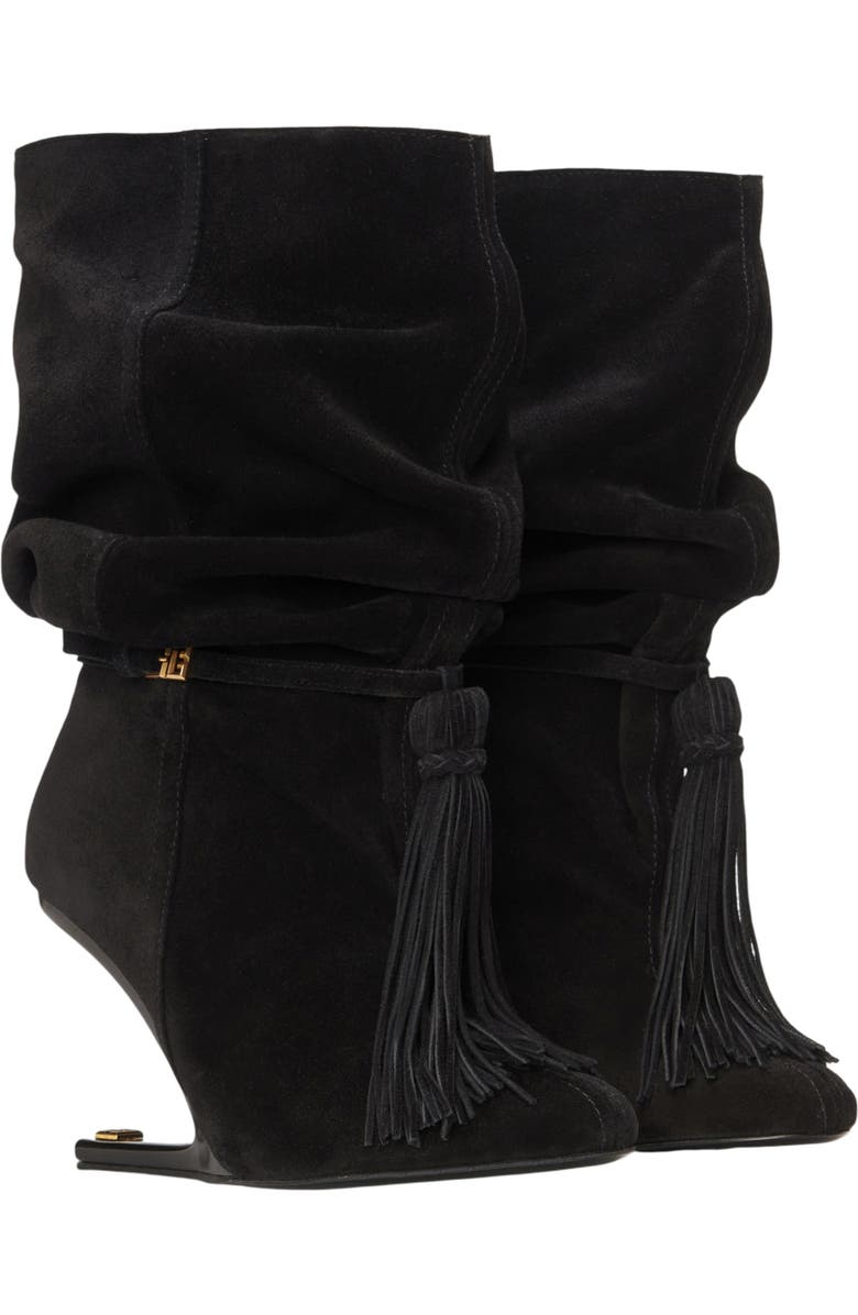 Balmain No Wedge suede leather ankle boots with tassel, Main, color, Black