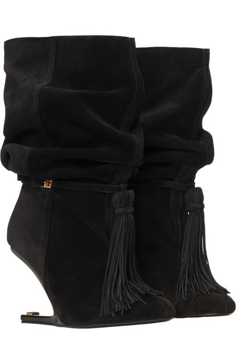 No Wedge suede leather ankle boots with tassel