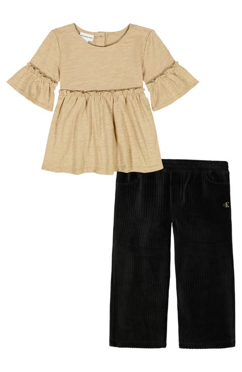 Ruffle Short Sleeve Peplum Top & Pants Set