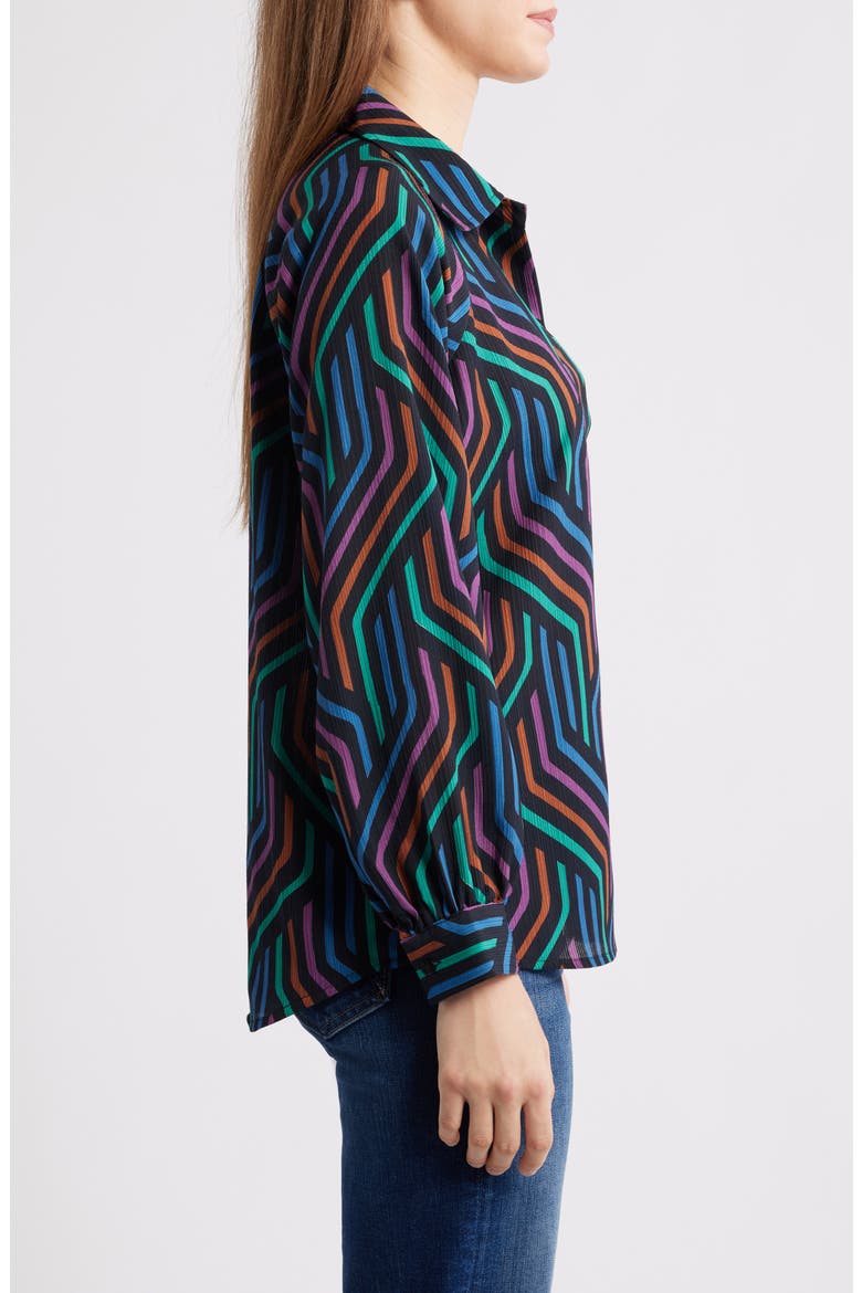Print Split Neck Top, Alternate, color, BLACK MULTI