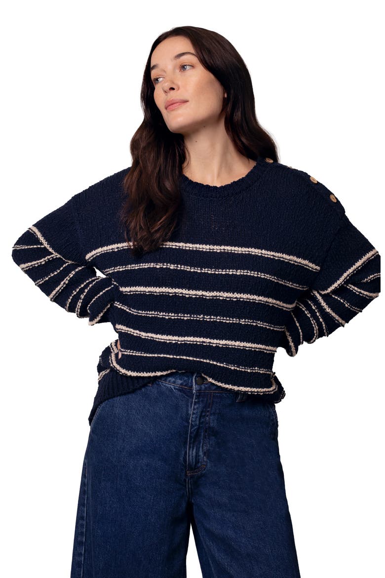Linen Cotton Breton Sweater, Alternate, color, Navy / Ecru Stripe