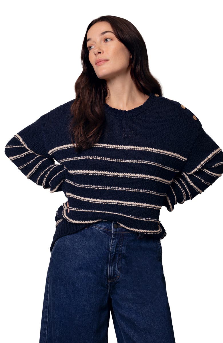 Celtic & Co. Linen Cotton Breton Sweater, Alternate, color, Navy / Ecru Stripe