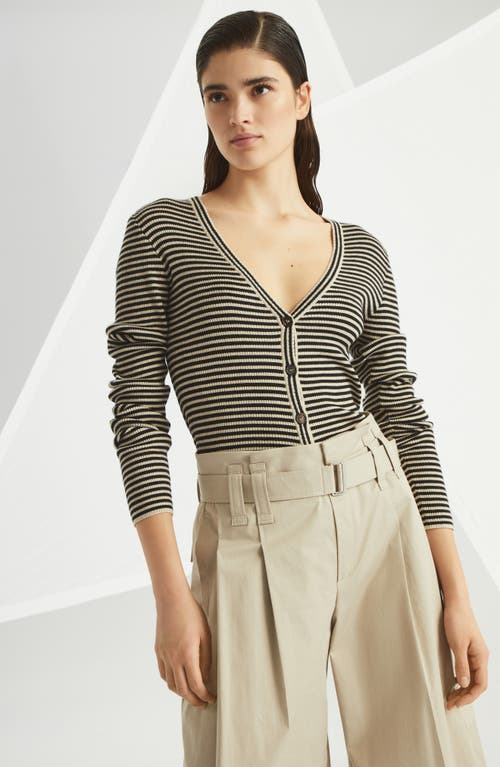 Brunello Cucinelli Striped Cardigan In Black