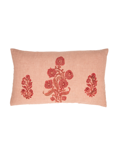 Alamwar English Garden Petit Lumbar Pillow Cover In Coral/clay/rose On Sand