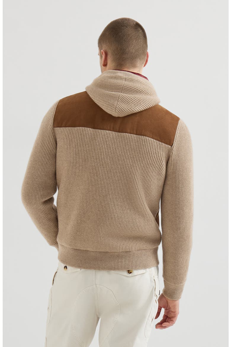 Suede and cashmere knit hooded bomber jacket with Thermore® padding, Alternate, color, Brown