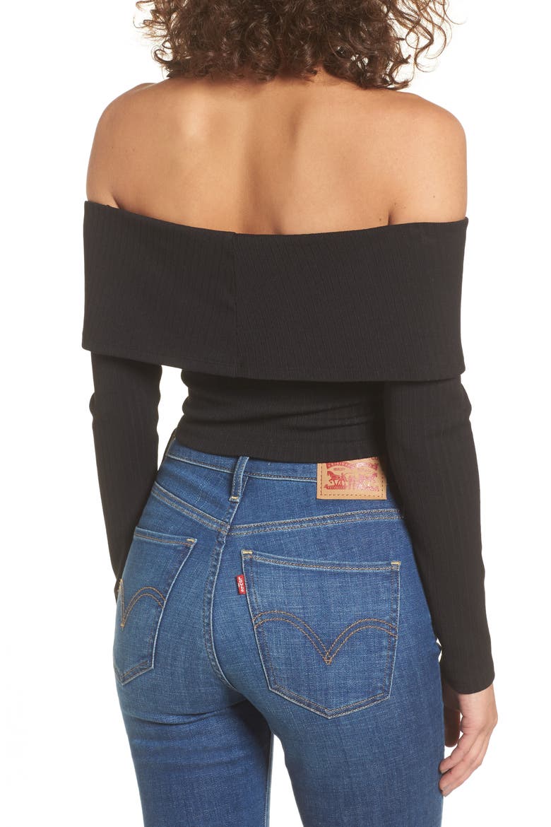 Costa Off the Shoulder Crop Top, Alternate, color, BLACK