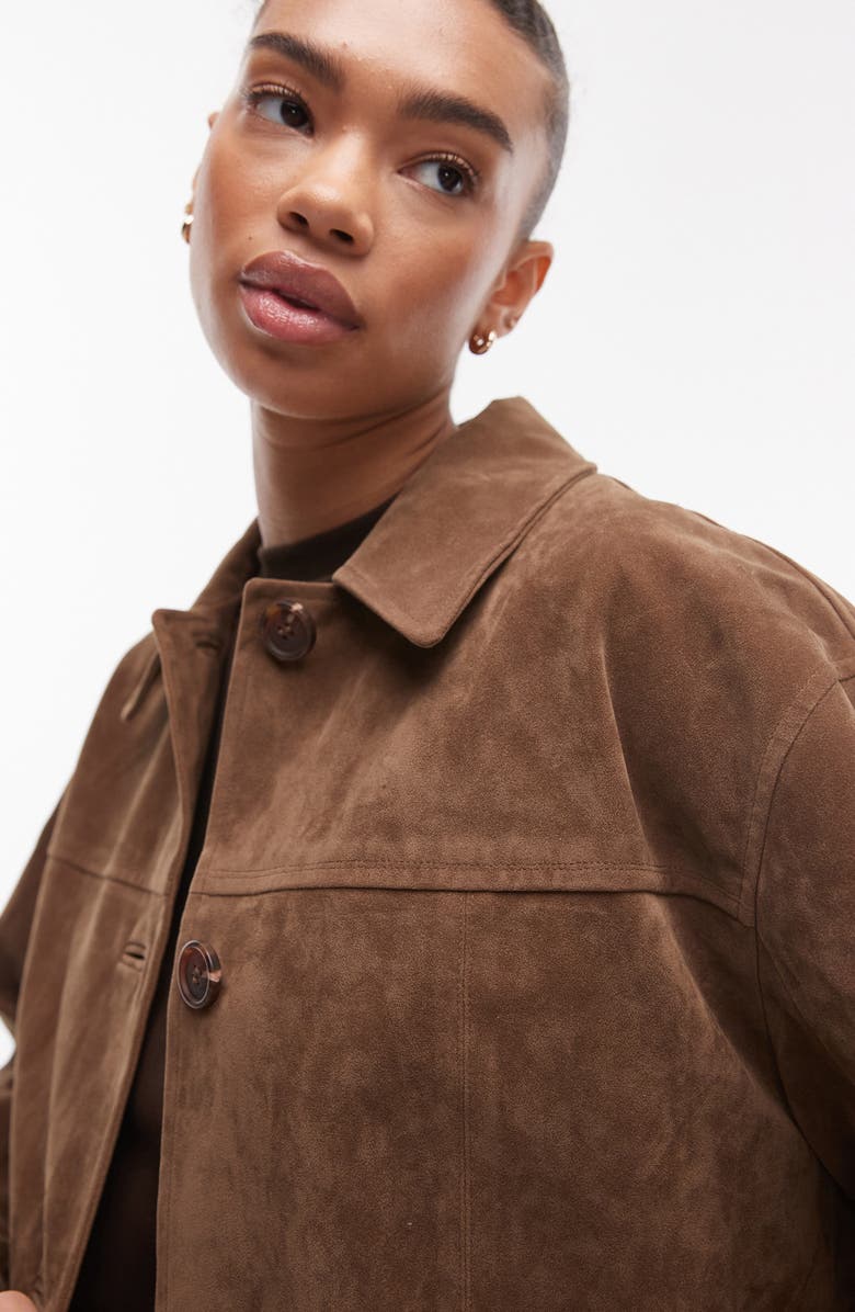 Topshop High Break Faux Suede Trench Coat, Alternate, color, 