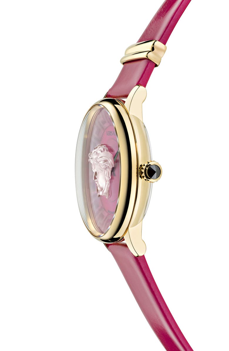 Versace Medusa Alchemy Leather Strap Watch, 38mm, Alternate, color, Ip Yellow Gold