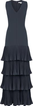 Kay Unger Angelique Pleated Tiered Sleeveless Gown