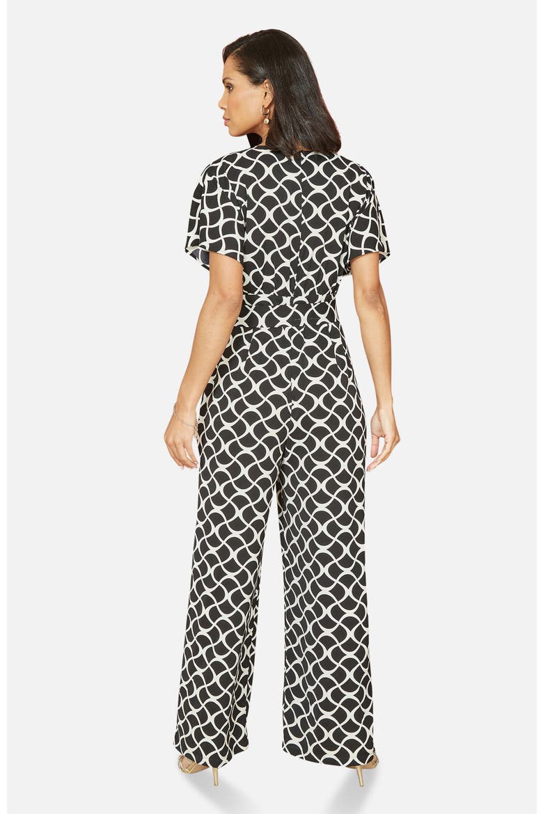 Geometric Print Wrap Jumpsuit, Alternate, color, Black