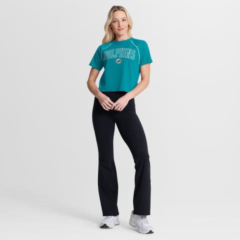 Women's Fanatics Aqua Miami Dolphins Offensive Scheme Raglan Tri-Blend Cropped Top