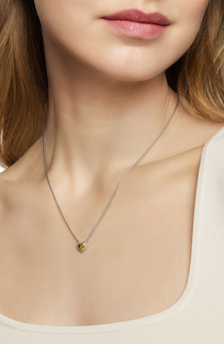David Yurman Cable Cookie Classic Heart Necklace with 18K Yellow Gold, Alternate, color, Silver