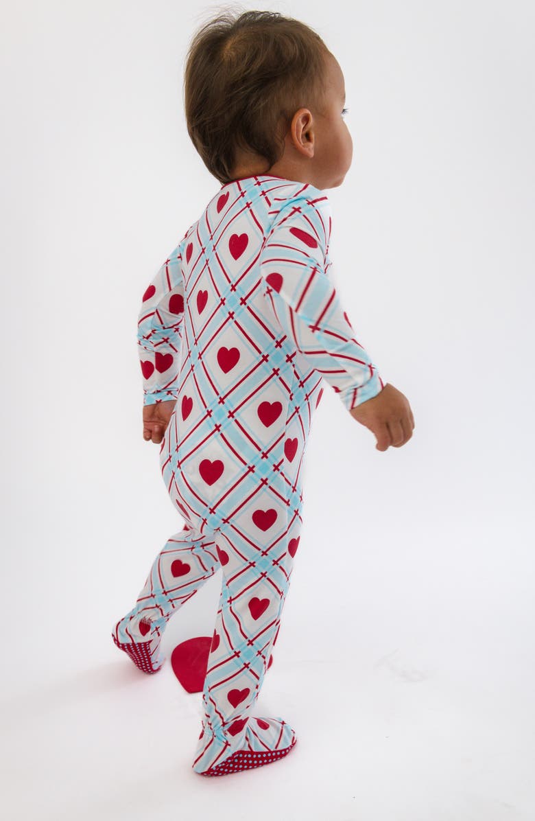 RuggedButts Sweetheart Plaid Zip-Up Footie, Alternate, color, Blue