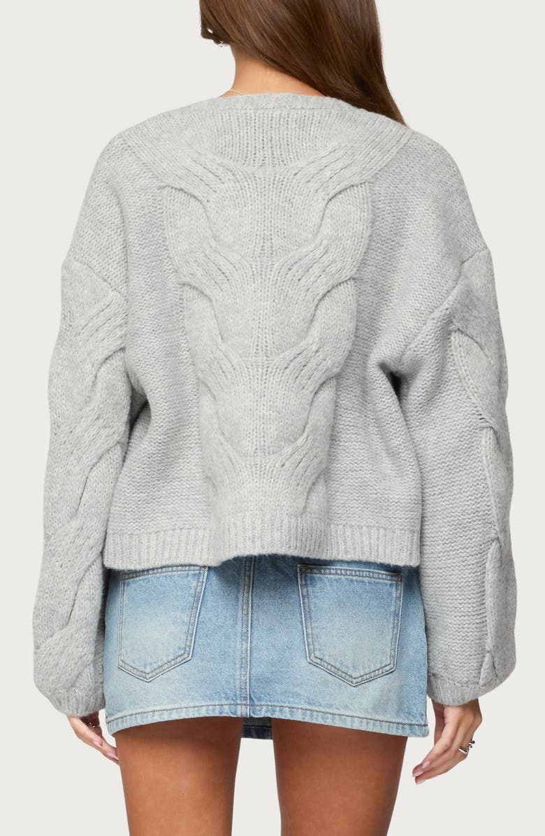 EDIKTED Braiden Chunky Cable Stitch Cardigan, Alternate, color, Light-Grey-Melange