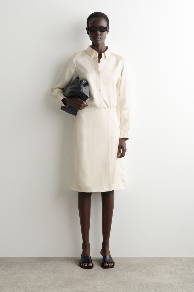 Button-down Collar Satin Shirt, Alternate, color, WHITE