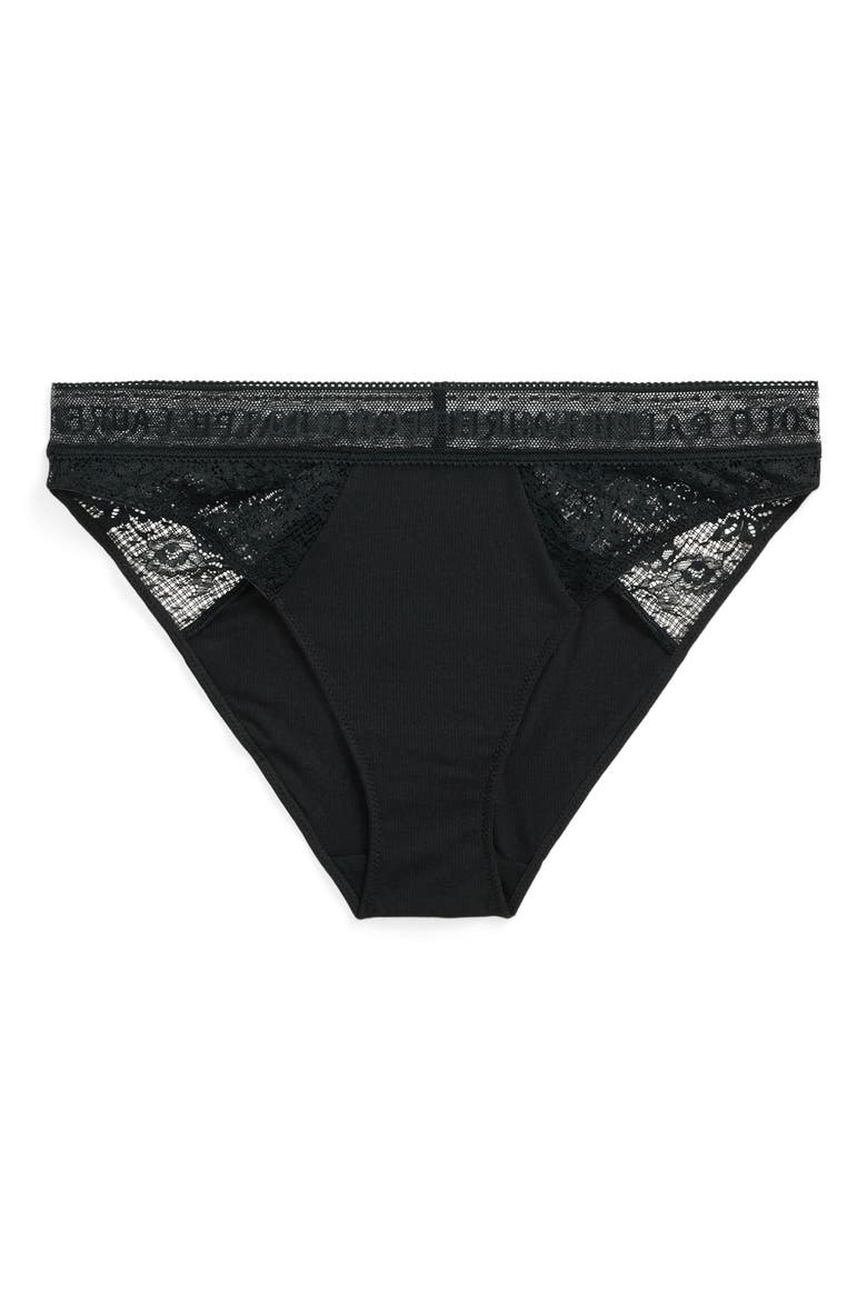 Lace & Stretch Cotton Rib Bikini, Alternate, color, ONYX