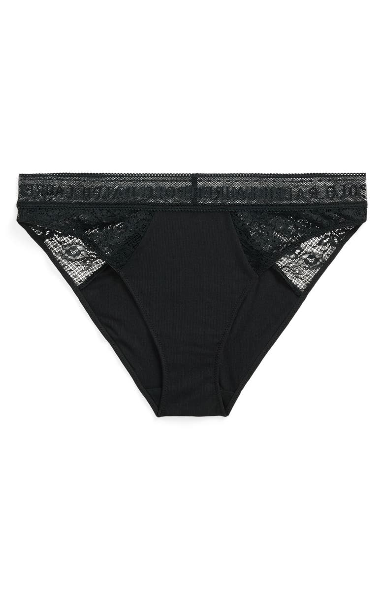 Polo Ralph Lauren Lace & Stretch Cotton Rib Bikini, Alternate, color, Onyx