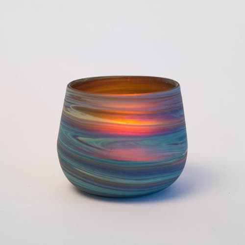 Ten Thousand Villages Phoenician Glass Candleholder In Blue