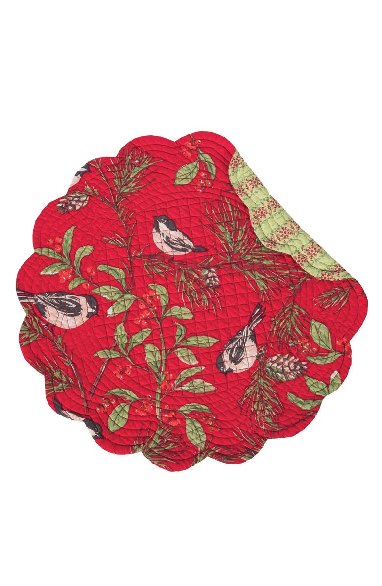 C&F Home Christmas Chickadee Red Round Reversible Placemats, Set of 6, 17", Main, color, Red