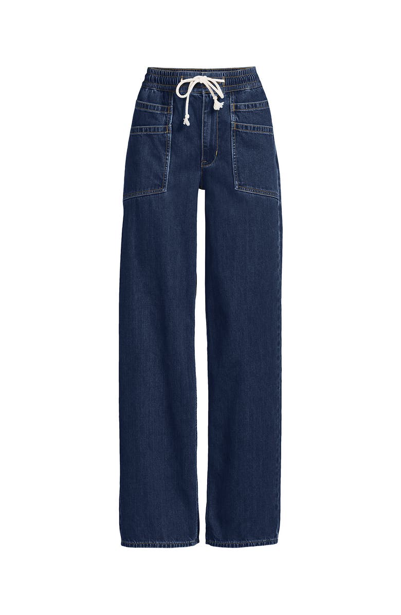 Lands' End Lightweight Denim High Rise Relaxed Straight Pull On Pocket Jeans, Alternate, color, Lake Blue Wash