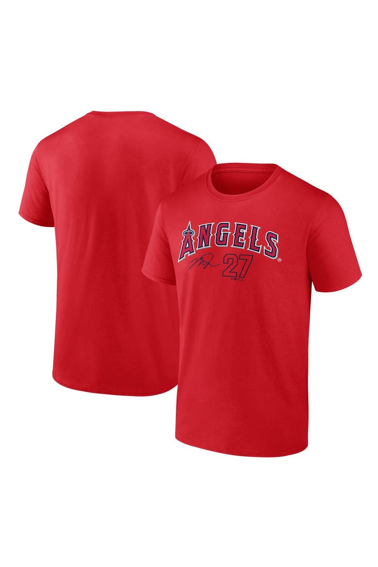 Men's Fanatics Branded Mike Trout Red Los Angeles Angels Player Name & Number T-Shirt, Main, color, Red
