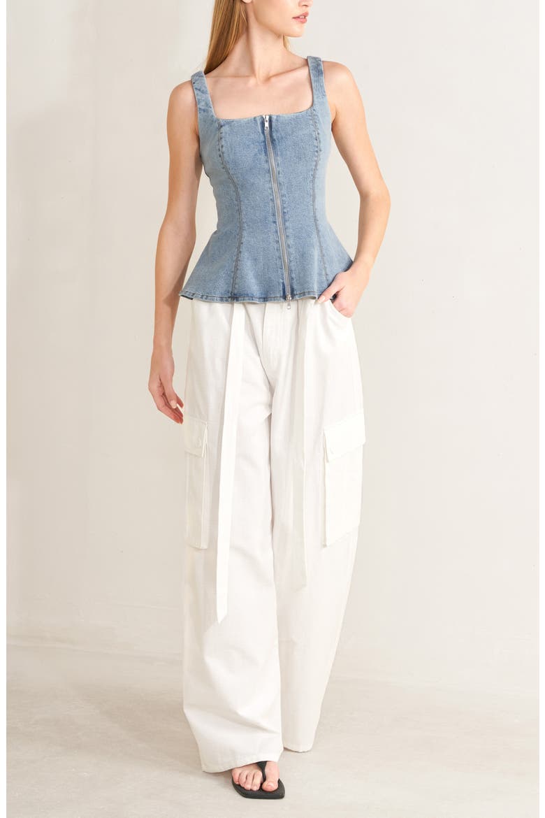 Tie Waist Cotton Cargo Pants, Alternate, color, WHITE
