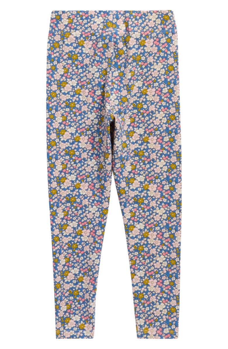 Mini Boden Floral Print Heart Appliqué Leggings, Alternate, color, Delft Floral