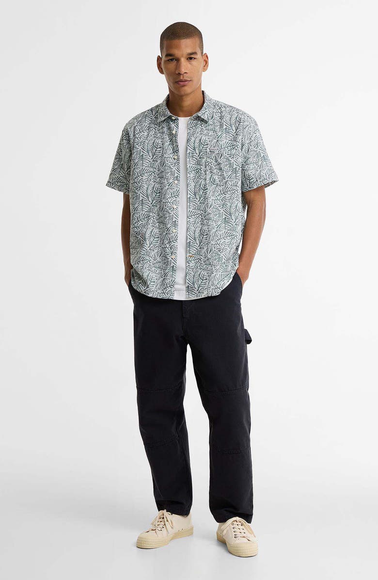 Barbour Dearham Leaf Print Short Sleeve Linen & Cotton Button-Up Shirt, Alternate, color, Dusty Slate